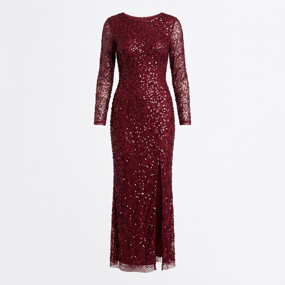 Adrianna Papell Red Sequin Beaded Dress Wedding Guest Mother of the Bride